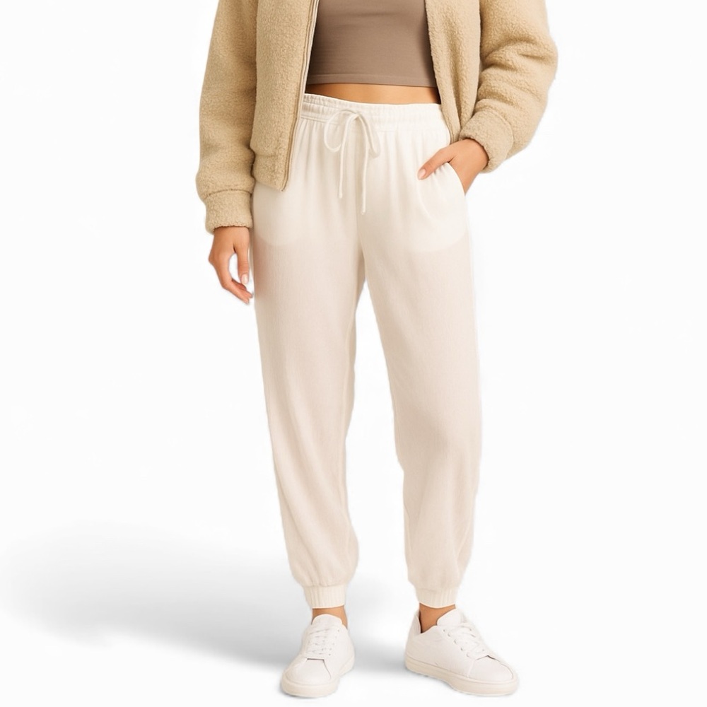 Aritzia Sunday Best Los Feliz White Drawstring Jogger Pants XS Lightweight Rayon - Picture 2 of 7